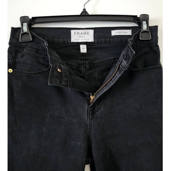 FRAME Le High Straight Shredded Raw Hem in Film Noir - Picture 6 of 13